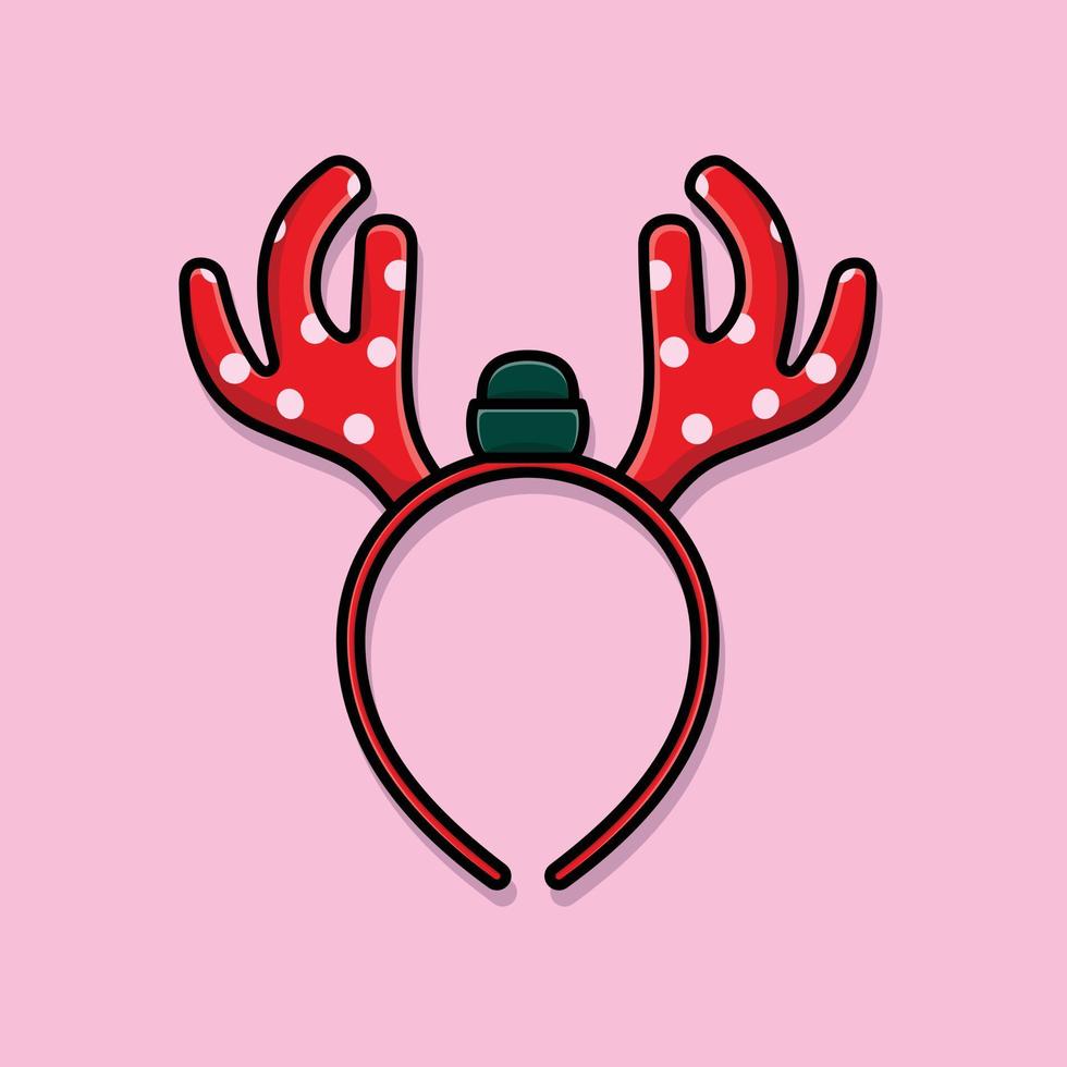 Christmas mask with brown reindeer antler isolated on light pink background, cartoon illustration. vector