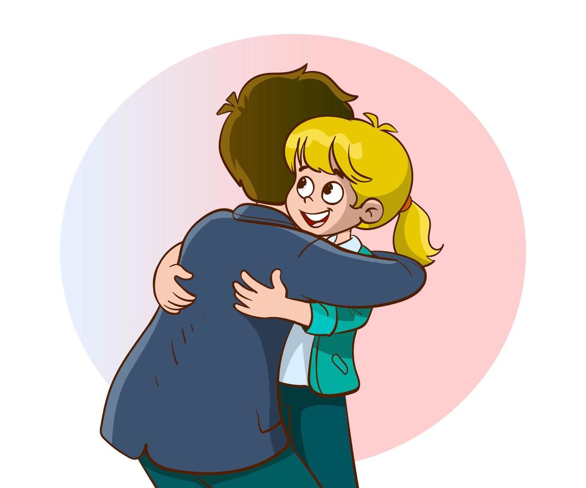 father and daughter hugging vector illustration