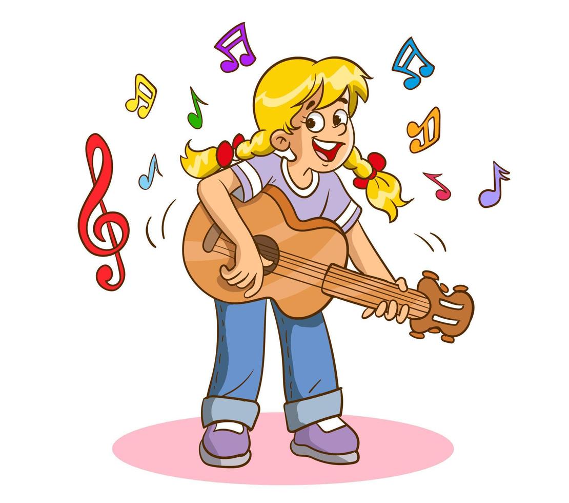 chica tocando la guitarra. ilustración vectorial de una chica alegre tocando guitarra feliz. vector