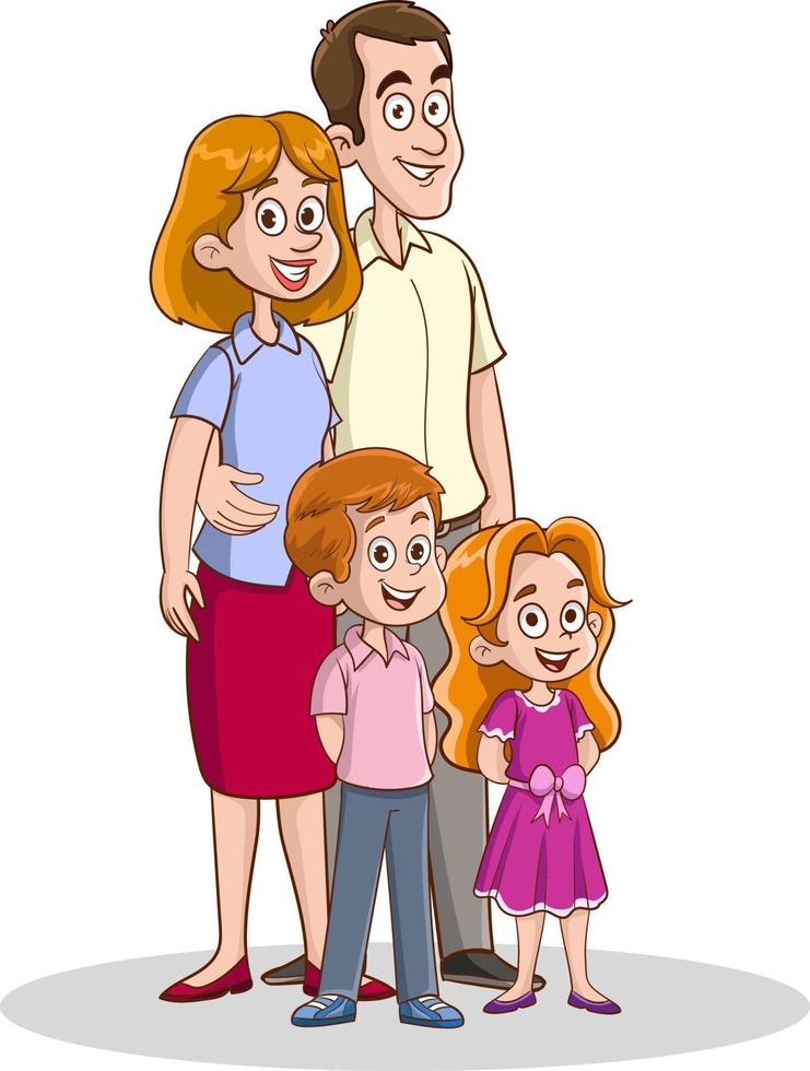 A happy family. Father, mother, son and daughter together. Vector illustration of a flat design