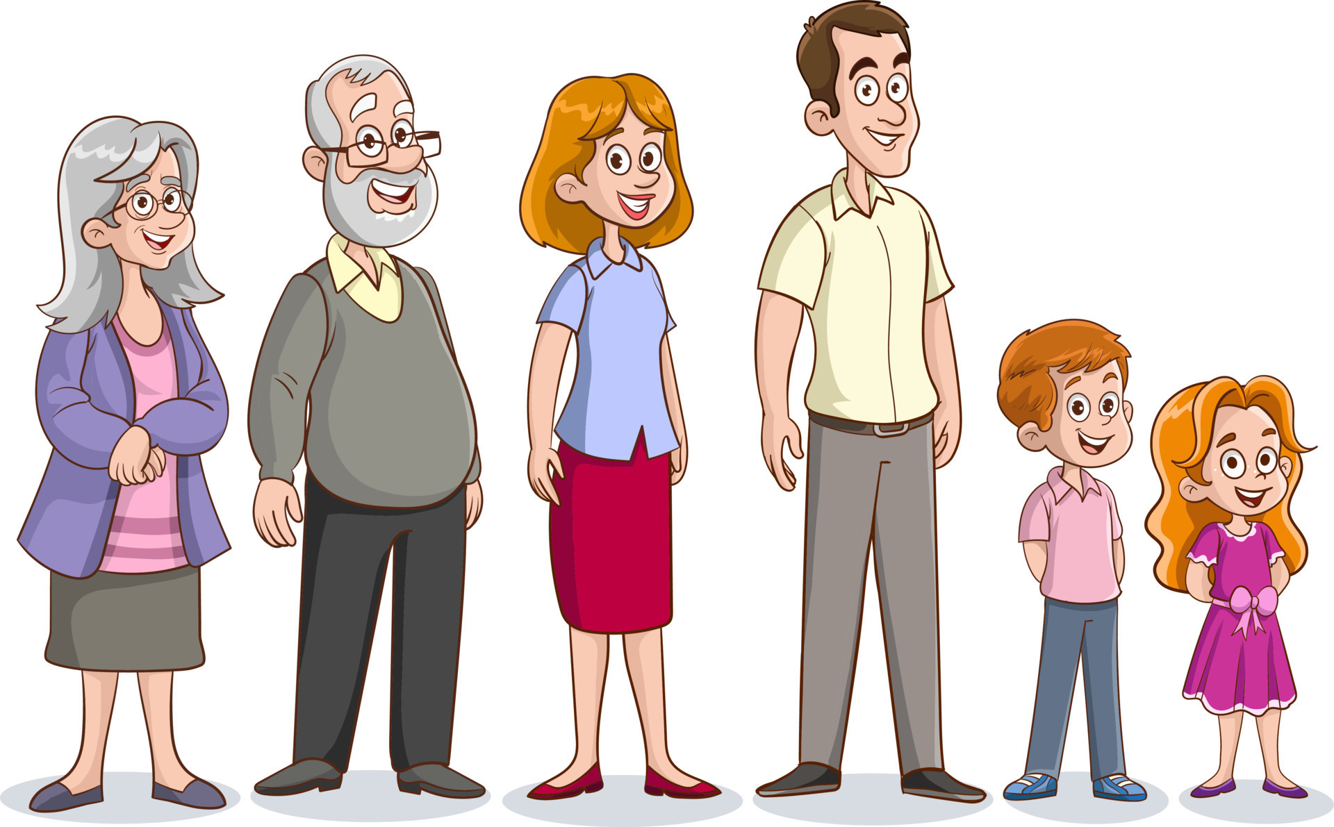 Cartoon Characters In Different   of a  large extended family on a white  illustration. 13412830  Vector Art at Vecteezy