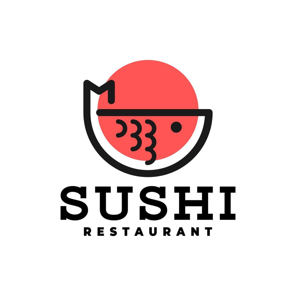 ilustración de un pez con un círculo rojo detrás. bueno para el logotipo de sushi o cualquier negocio relacionado con el pescado vector