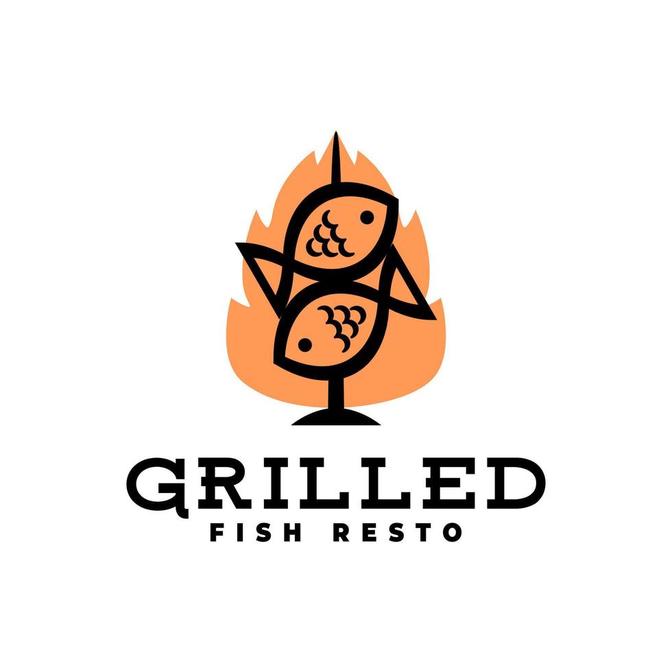 illustration of a two fish with a fire shape behind. good for grilled fish restaurant. vector