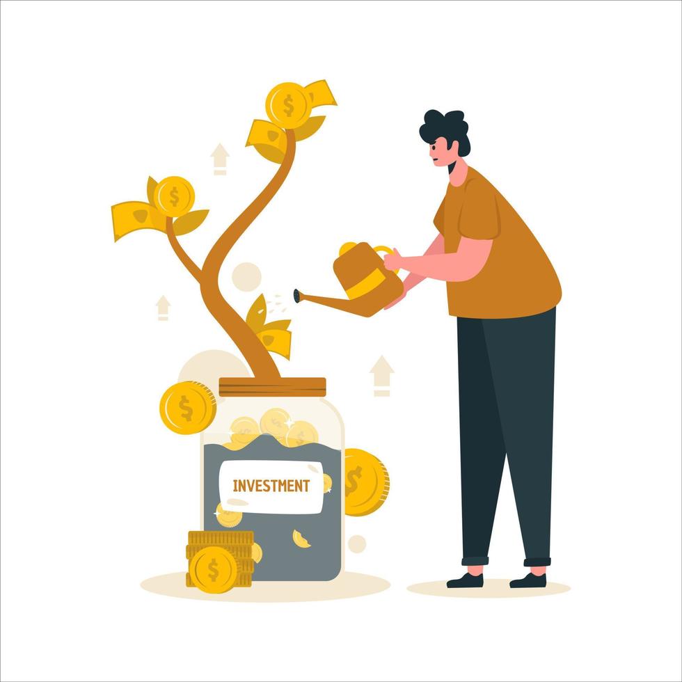 Growing money investment watering money tree illustration vector