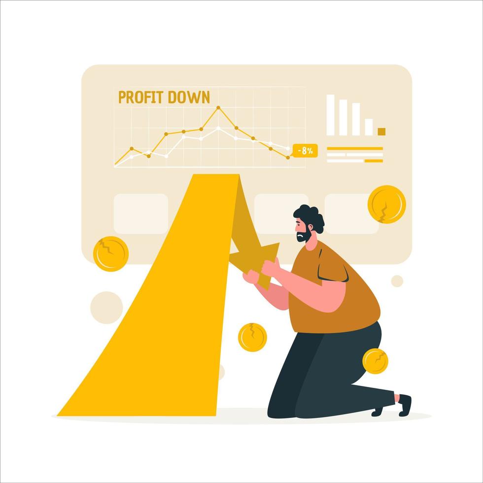 Business investment down loss profit flat illustration vector