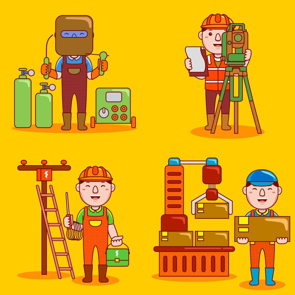 Set vector illustration of young man character profession