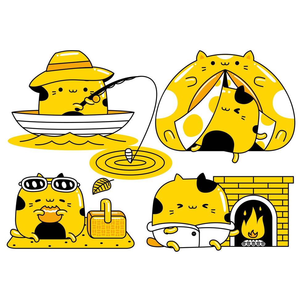 Set vector illustration of cute cat character