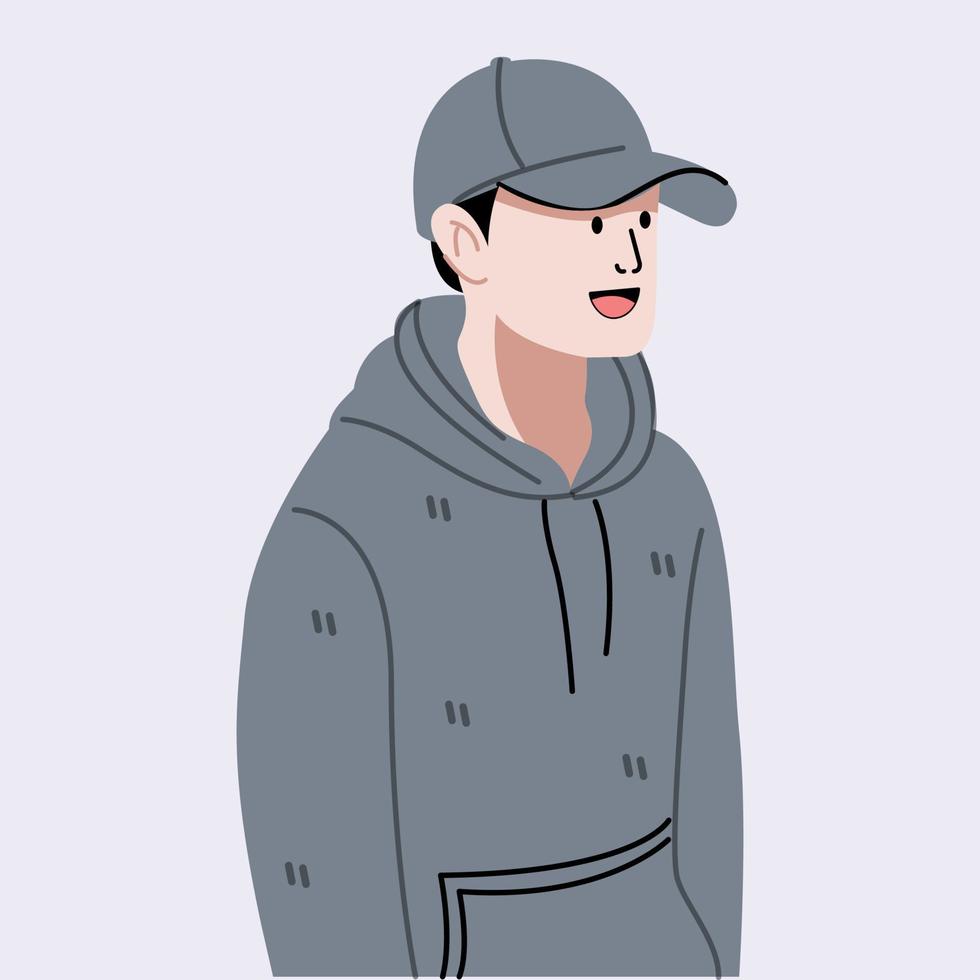 Young man wear hoodie and cap flat illustration vector