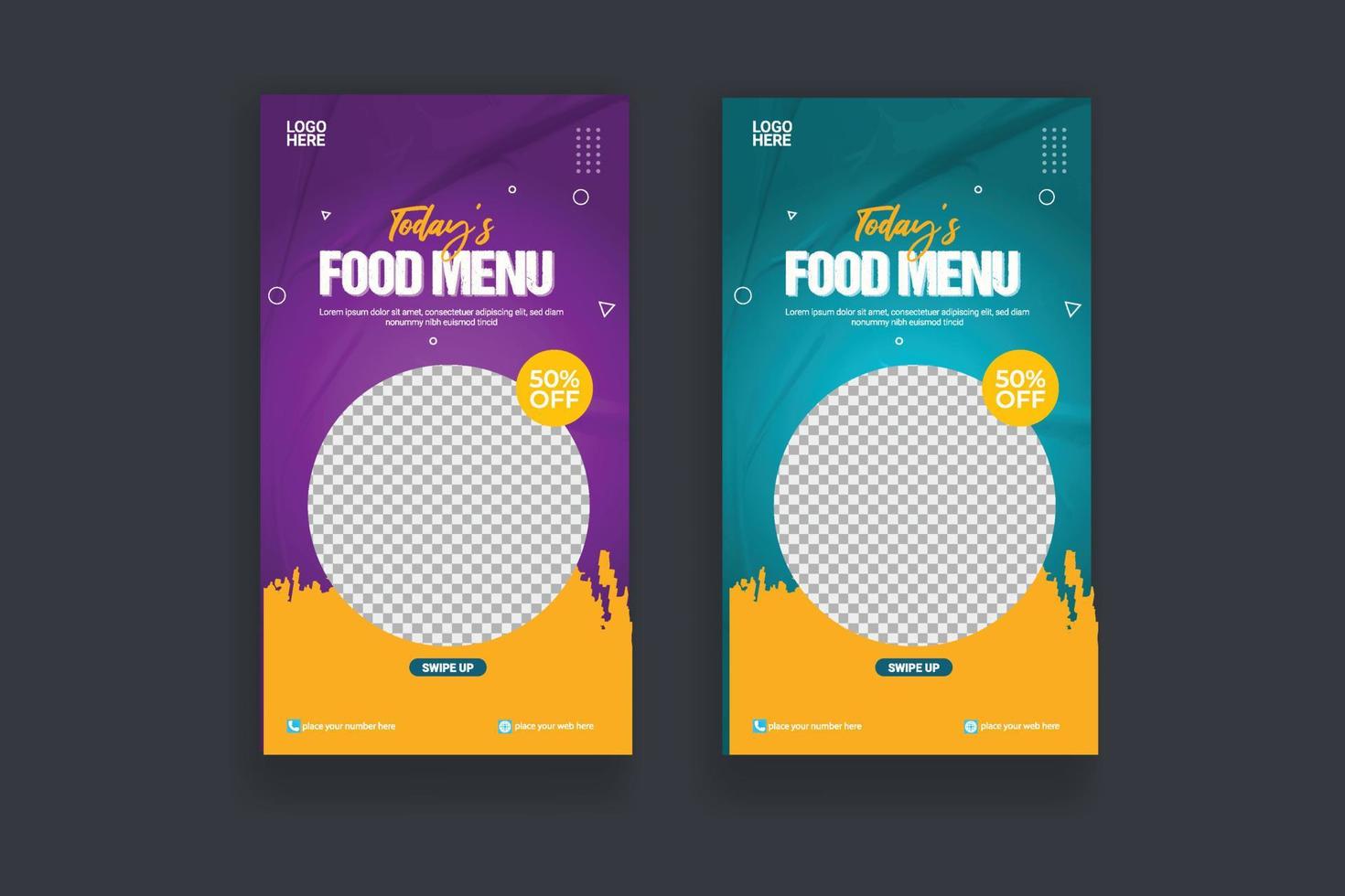 Food social media story post template for food promotion simple banner frame vector