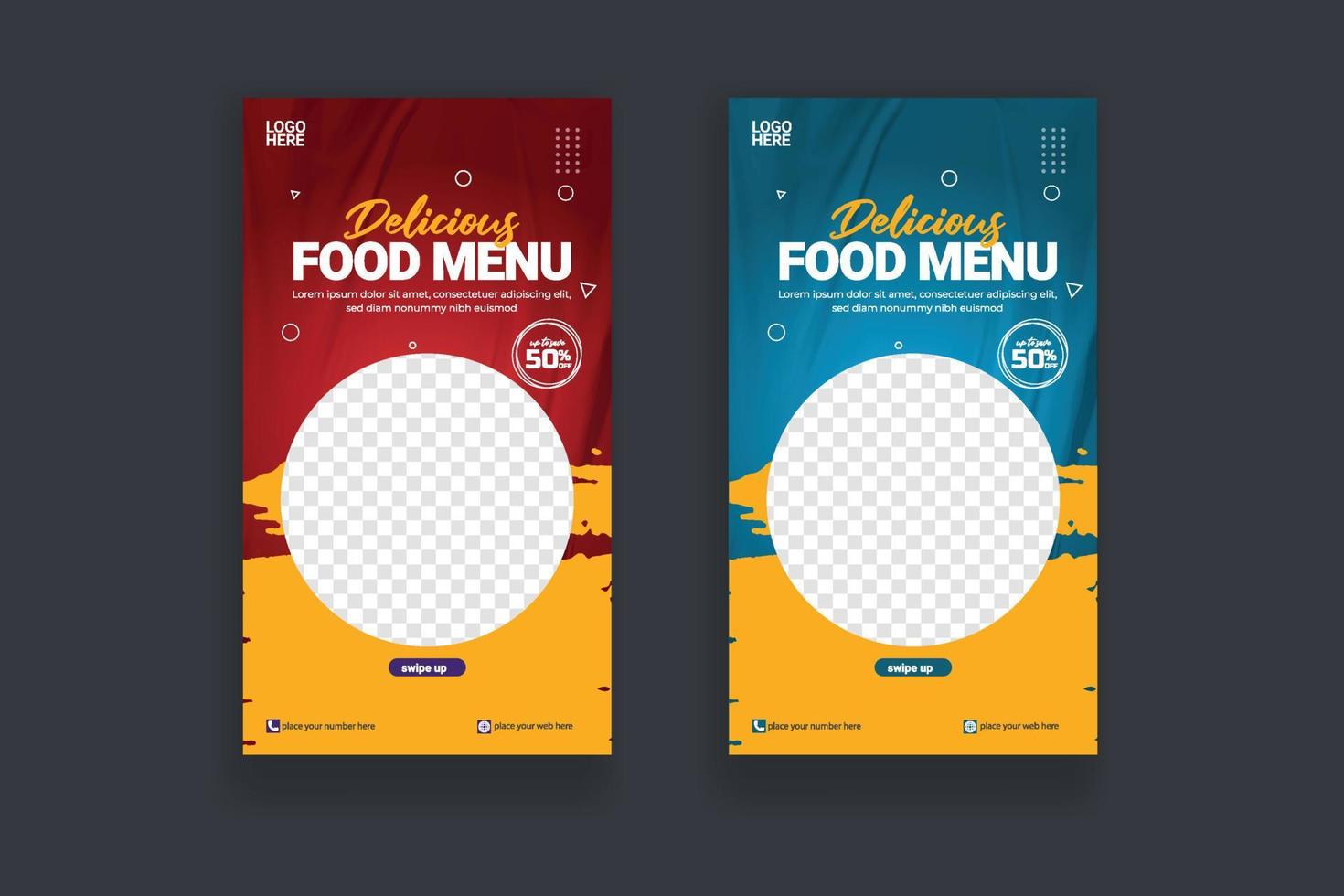 Food social media story post template for food promotion simple banner frame vector