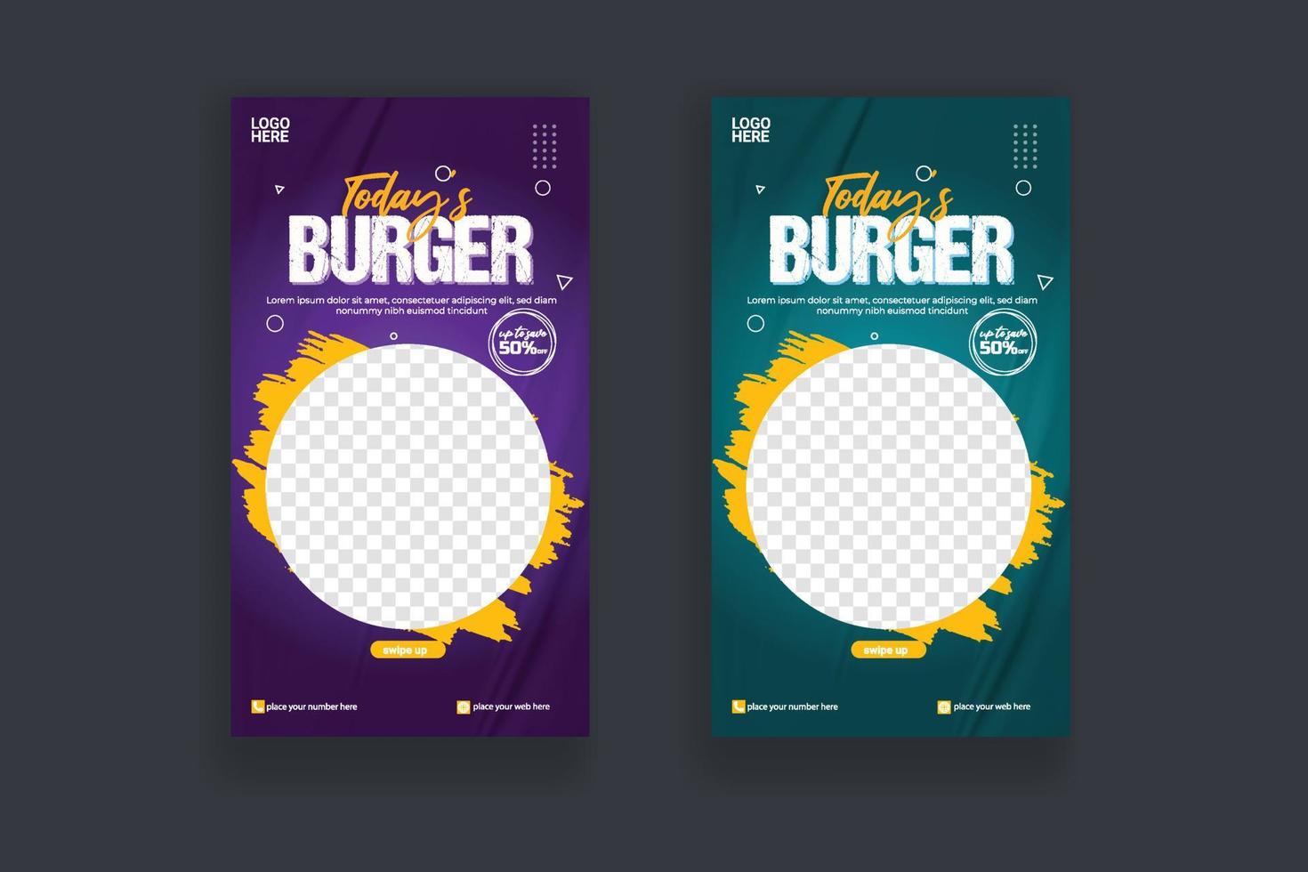 Food social media story post template for food promotion simple banner frame vector