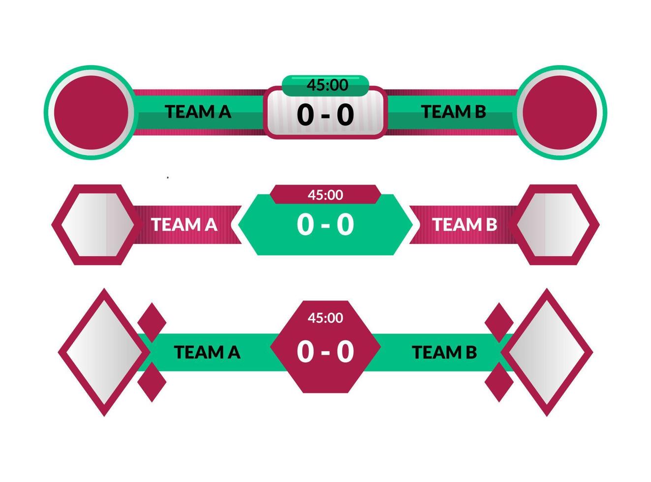 Sport lower third versus score board bar element for football soccer world 2022 red and green Qatar set vector