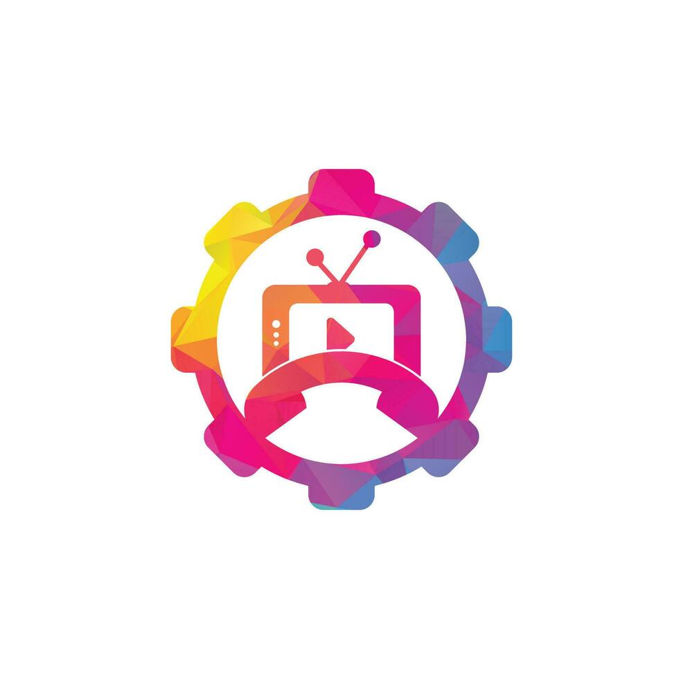 Phone television gear shape concept logo. Television Phone Call Logo Template Design vector