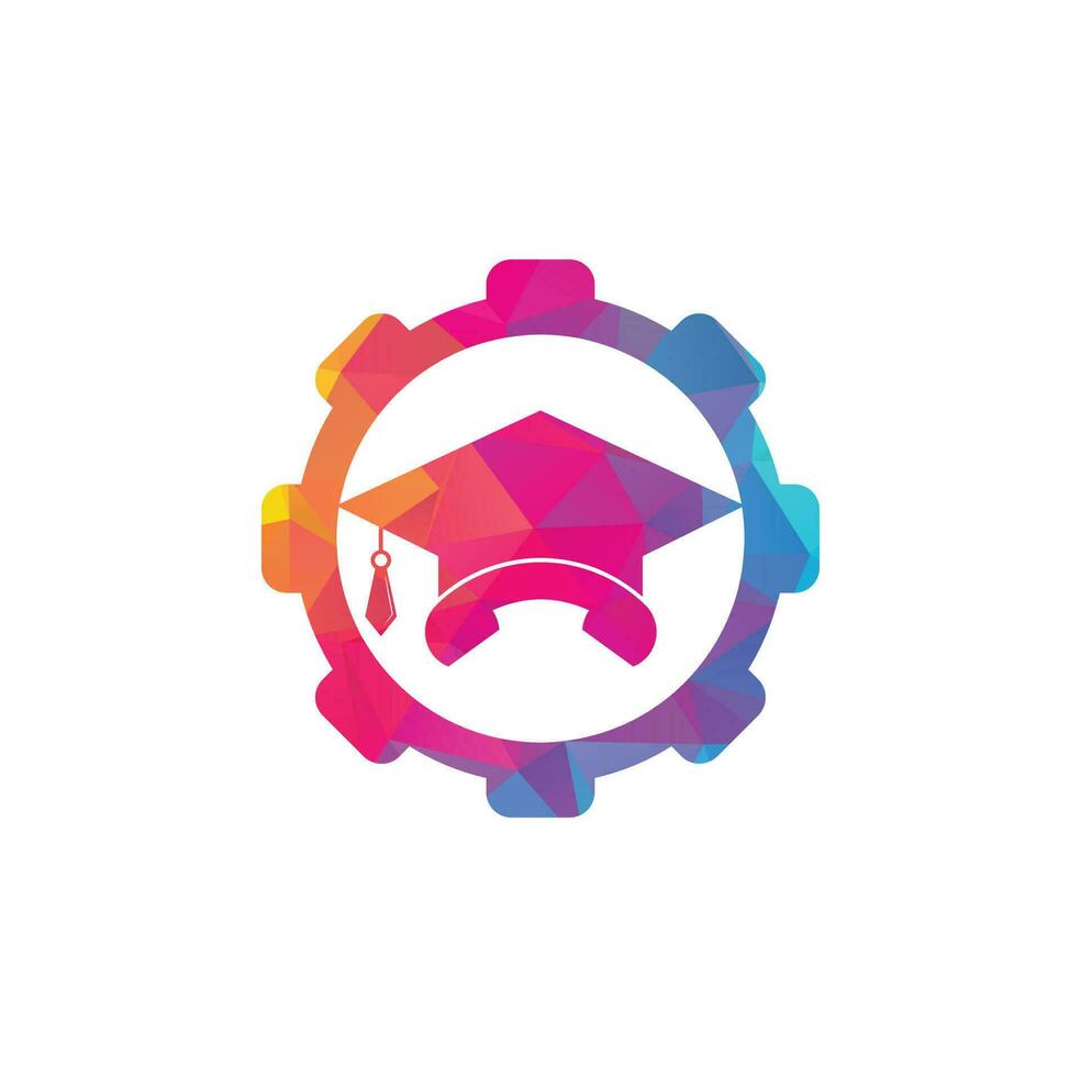 Education Call gear shape concept vector logo design template. Graduation cap and handset icon logo