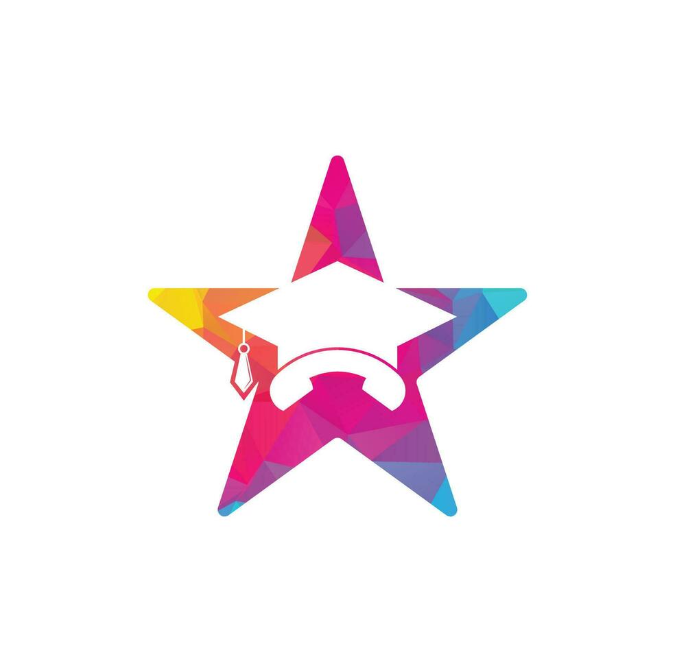 Education Call star shape concept vector logo design template. Graduation cap and handset icon logo
