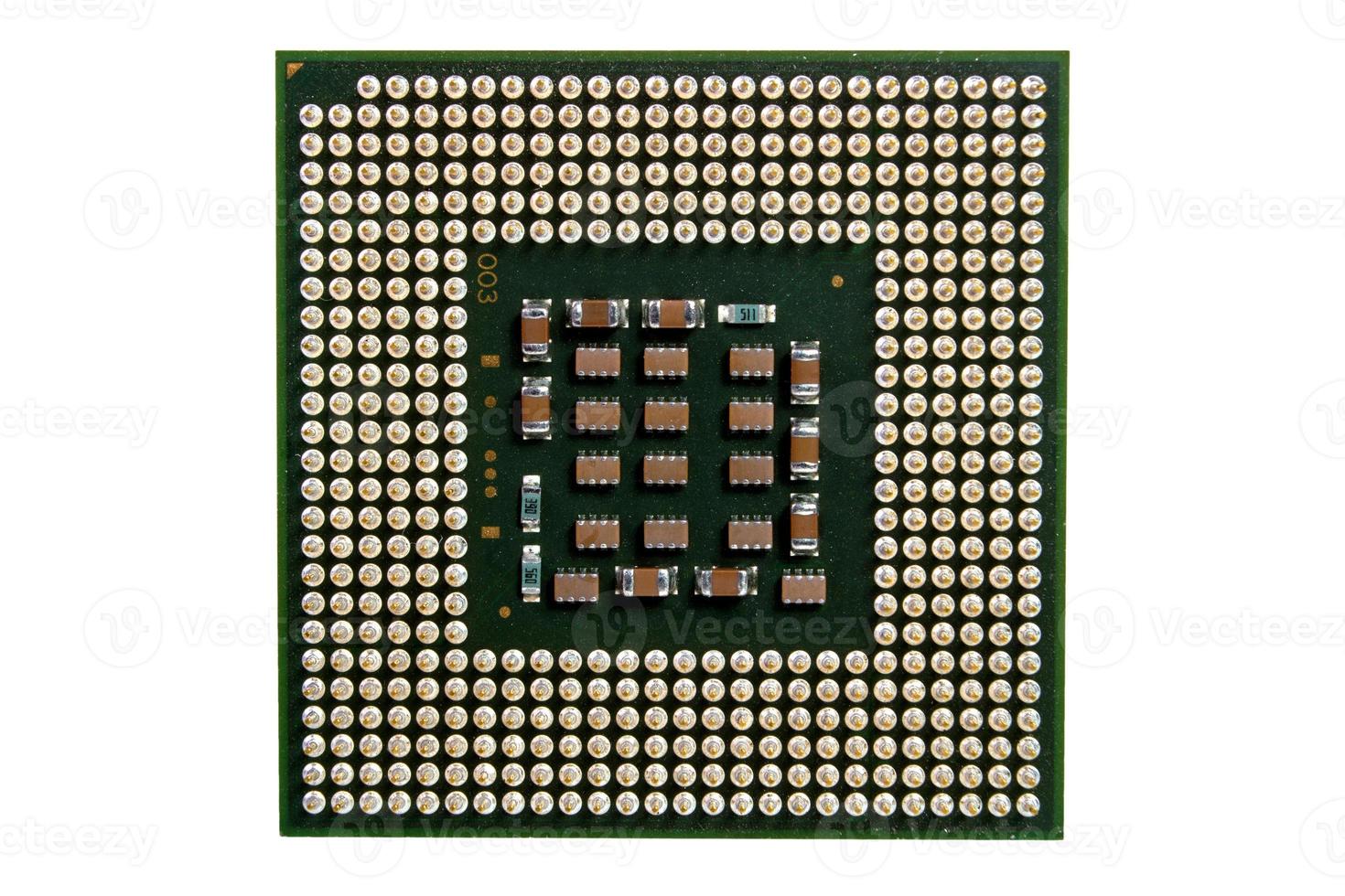 The micro elements of computer central processor unit, CPU contact pins photo