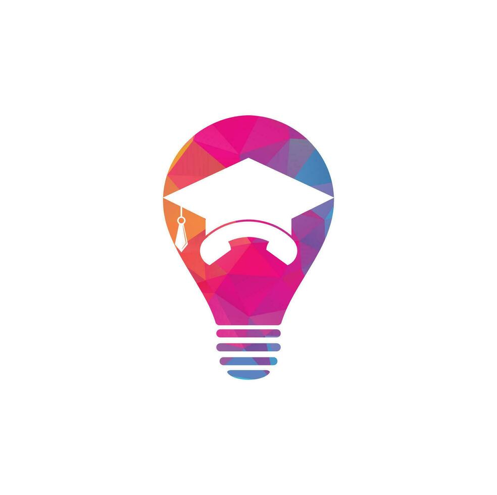 Education Call bulb shape concept vector logo design template. Graduation cap and handset icon logo
