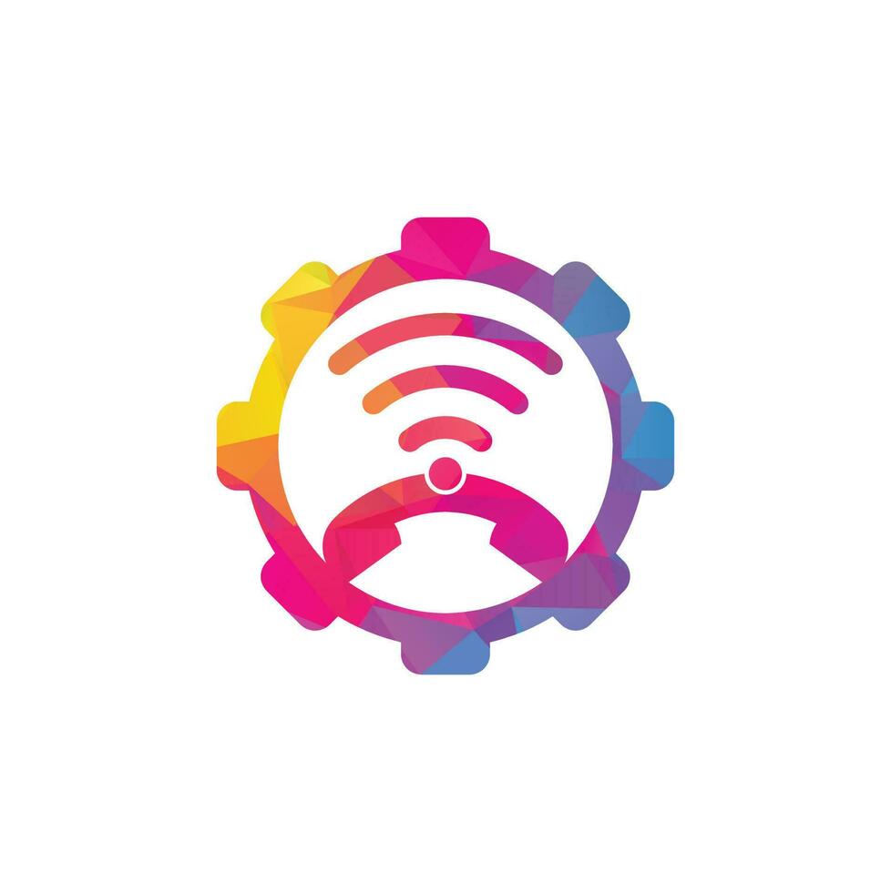 Llame a la plantilla de vector de diseño de logotipo de concepto de forma de engranaje wifi. icono de diseño de logotipo de teléfono y wifi