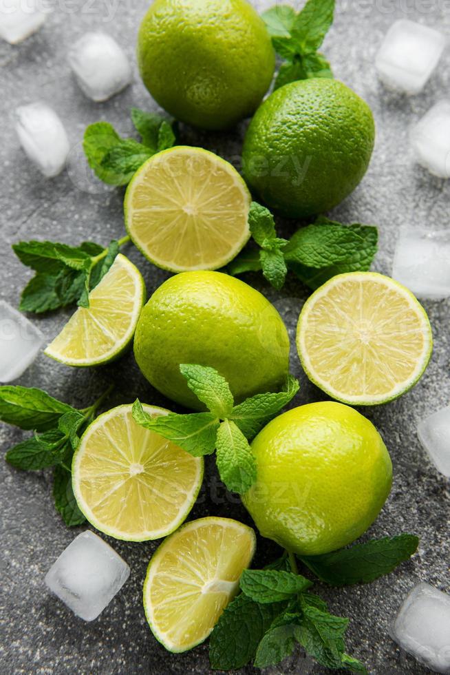 Lime and mint  on a dark background. photo