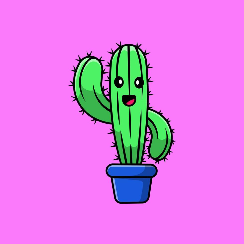 Cute Cactus Waving Hand Cartoon Vector Icons Illustration. Flat Cartoon Concept. Suitable for any creative project.