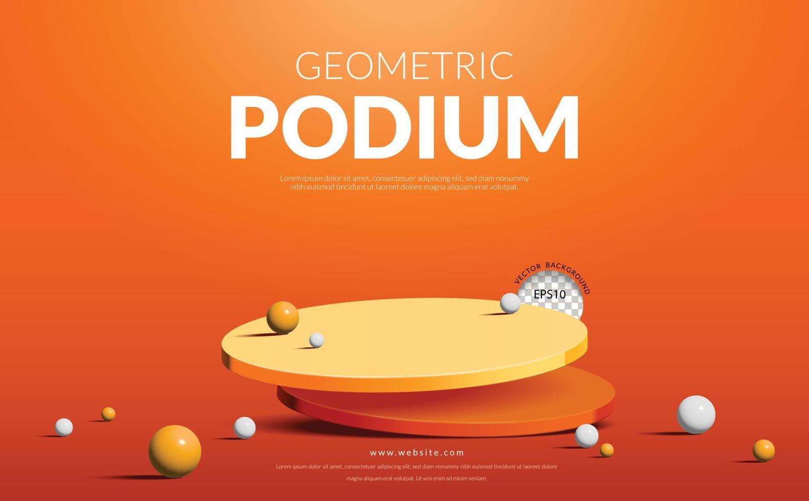 exhibición geométrica del producto en dos pasos, podio naranja con bola sobre fondo naranja, ilustración vectorial vector