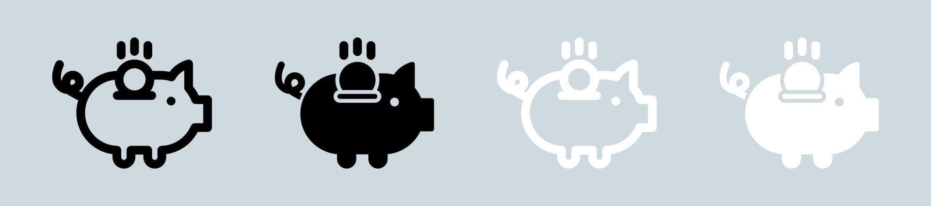 Savings icon set in black and white. Pig coin signs vector illustration.