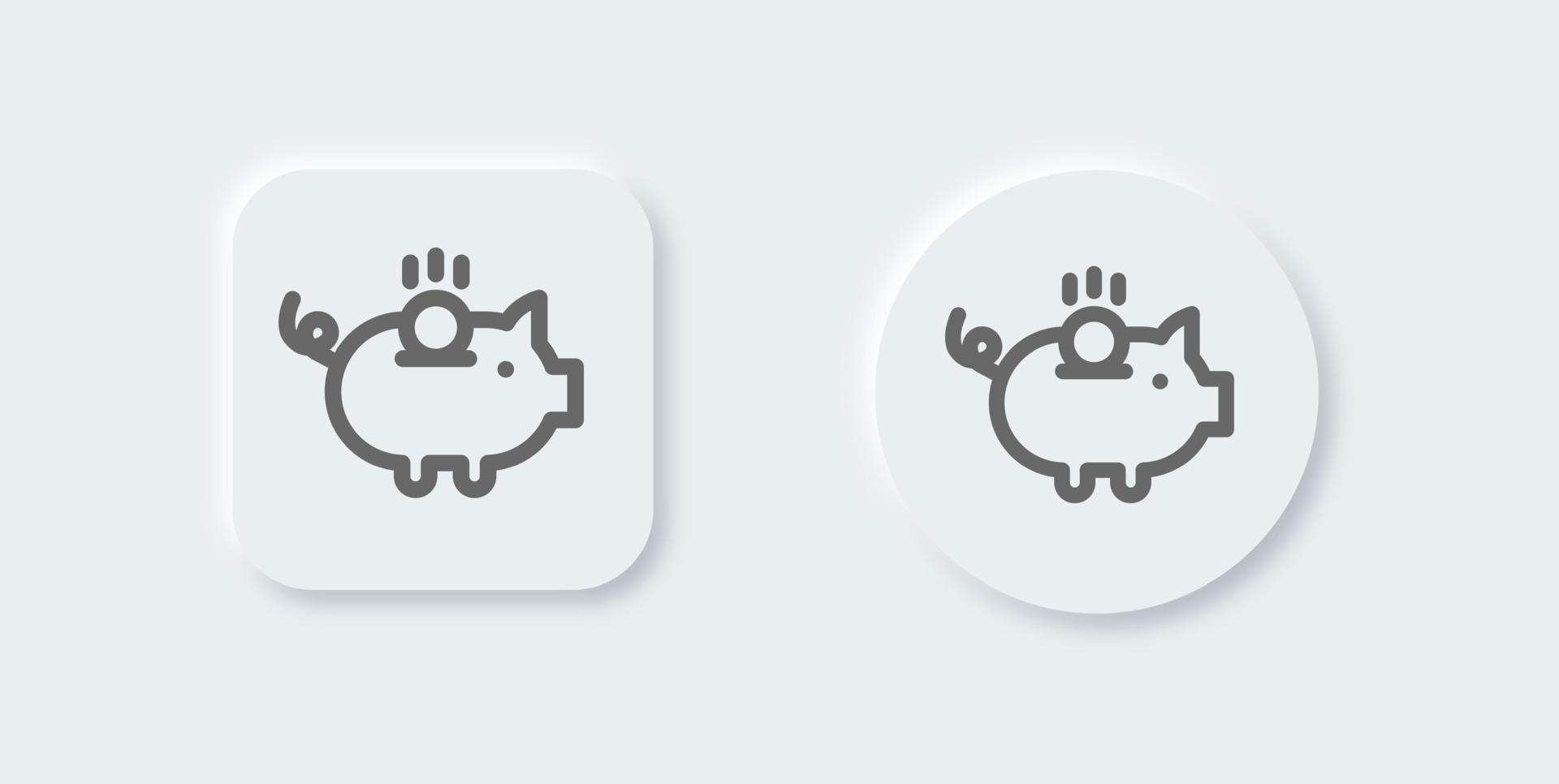 Savings line icon in neomorphic design style. Pig coin signs vector illustration.