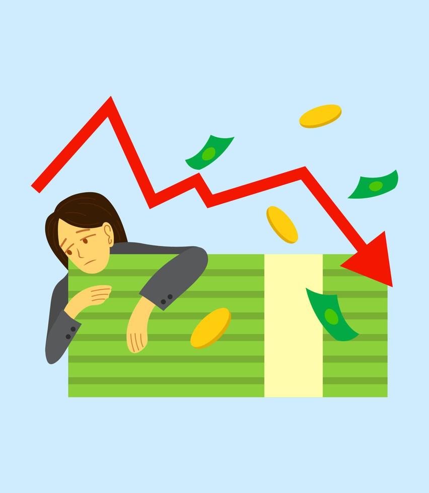 Illustration of a woman confused by the recession vector