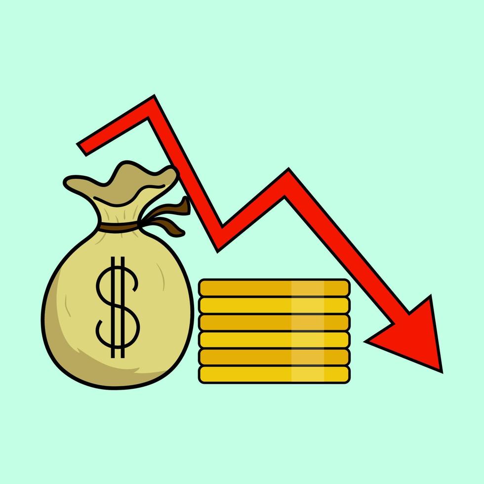 Vector illustration of currency values falling due to recession