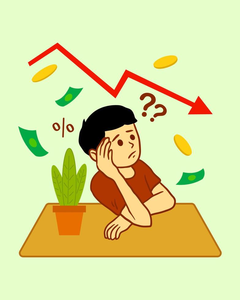 Illustration of a man confused by the recession vector