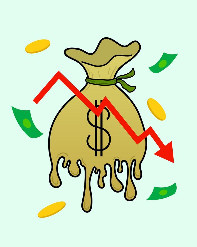 Illustration of currency value falling due to recession vector