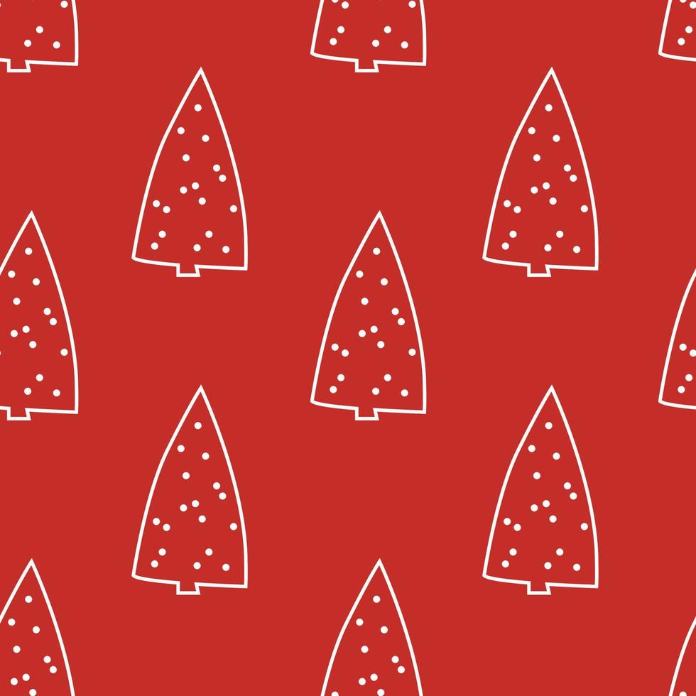 Seamless Pattern with stylized Christmas tree. Holiday winter square pattern. Red background. Cute illustration. Winter wallpaper vector