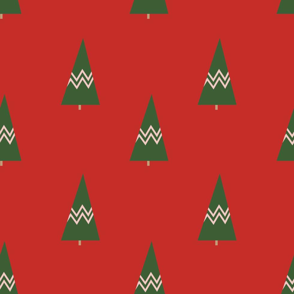 Seamless Pattern with stylized Christmas tree. Holiday winter square pattern. Red background. Cute illustration. Winter wallpaper vector