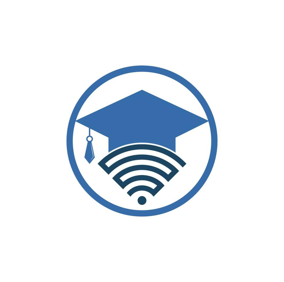 Graduate hat and wifi vector logo design. Study online logo concept.