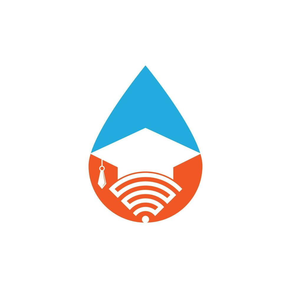 plantilla de diseño de logotipo de concepto de forma de gota de educación wifi. sombrero graduado y diseño de logotipo vectorial wifi. estudiar el concepto de logotipo en línea vector