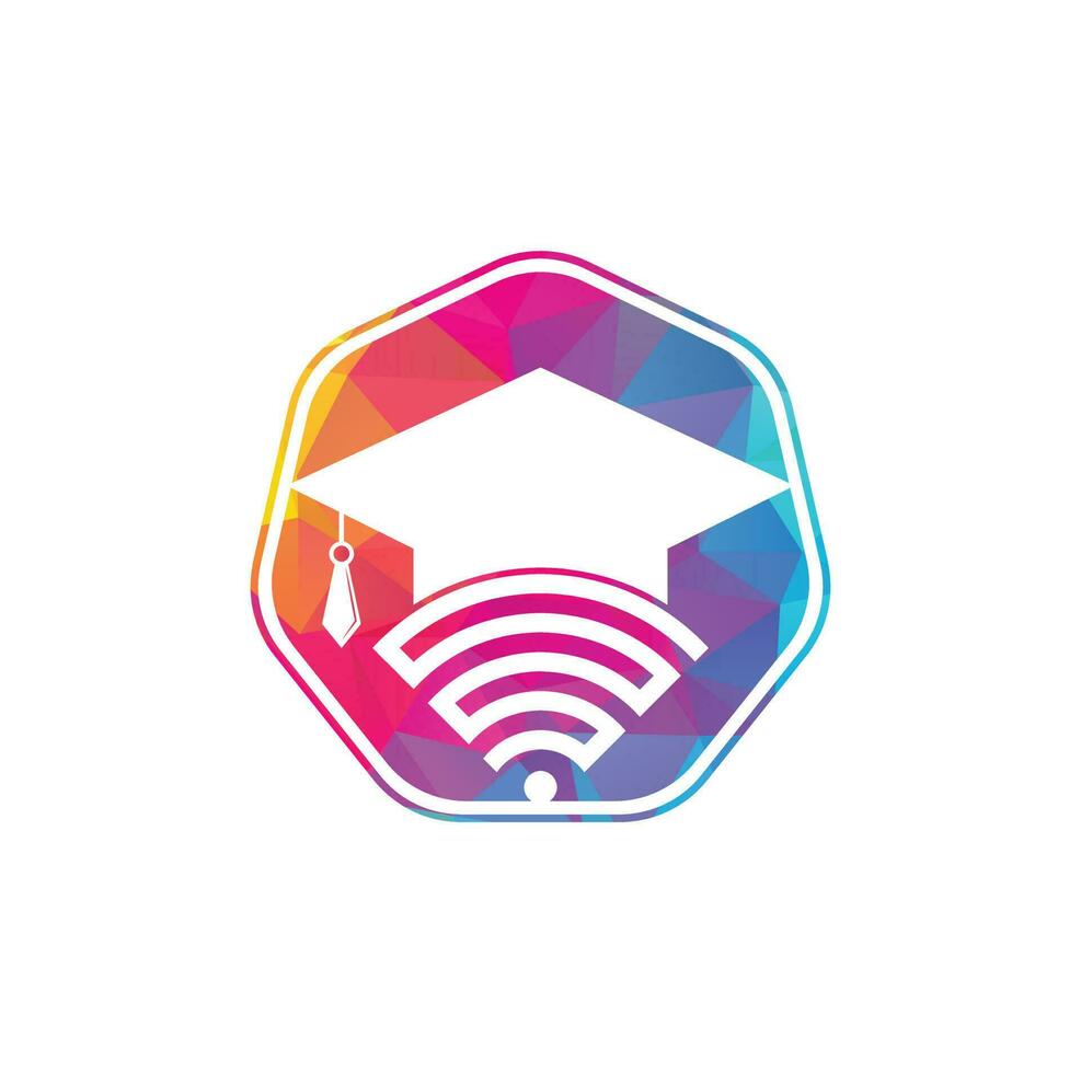 sombrero graduado y diseño de logotipo vectorial wifi. estudiar el concepto de logotipo en línea. vector