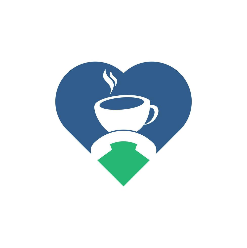 diseño de logotipo vectorial de concepto de forma de corazón de llamada de café. icono de auricular y taza vector