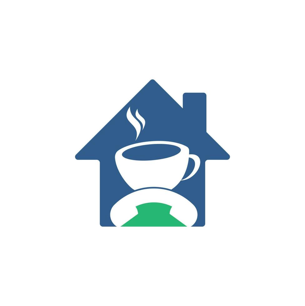 diseño de logotipo de vector de concepto de forma de casa de llamada de café. icono de auricular y taza