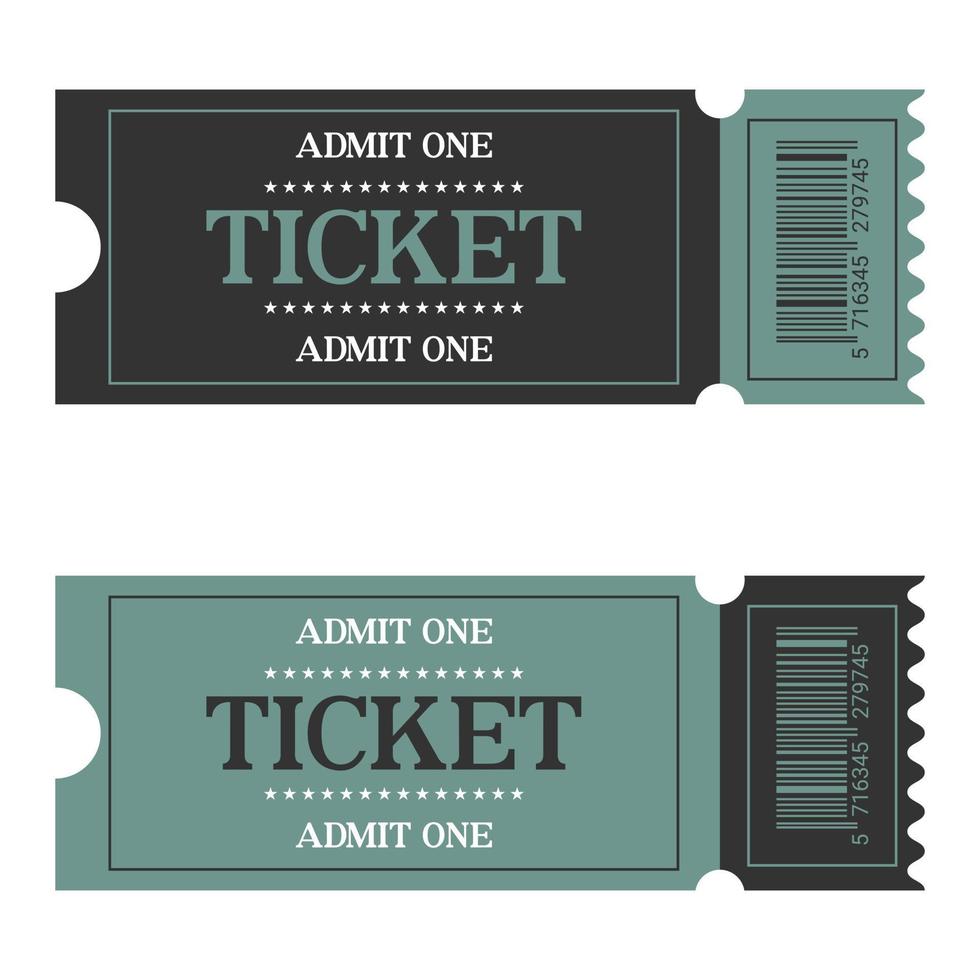 Green color ticket template. Vector illustration.