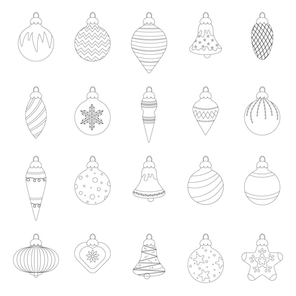 Set of Christmas toys in line style. Vector illustration.