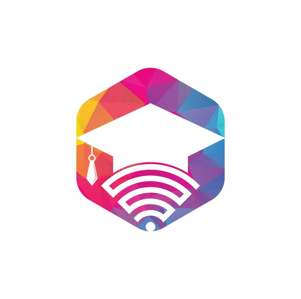 Graduate hat and wifi vector logo design. Study online logo concept.