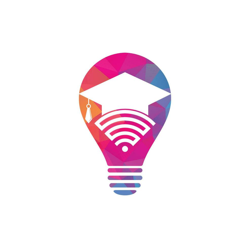 plantilla de diseño de logotipo de concepto de forma de bombilla de educación wifi. sombrero graduado y diseño de logotipo vectorial wifi. estudiar el concepto de logotipo en línea vector