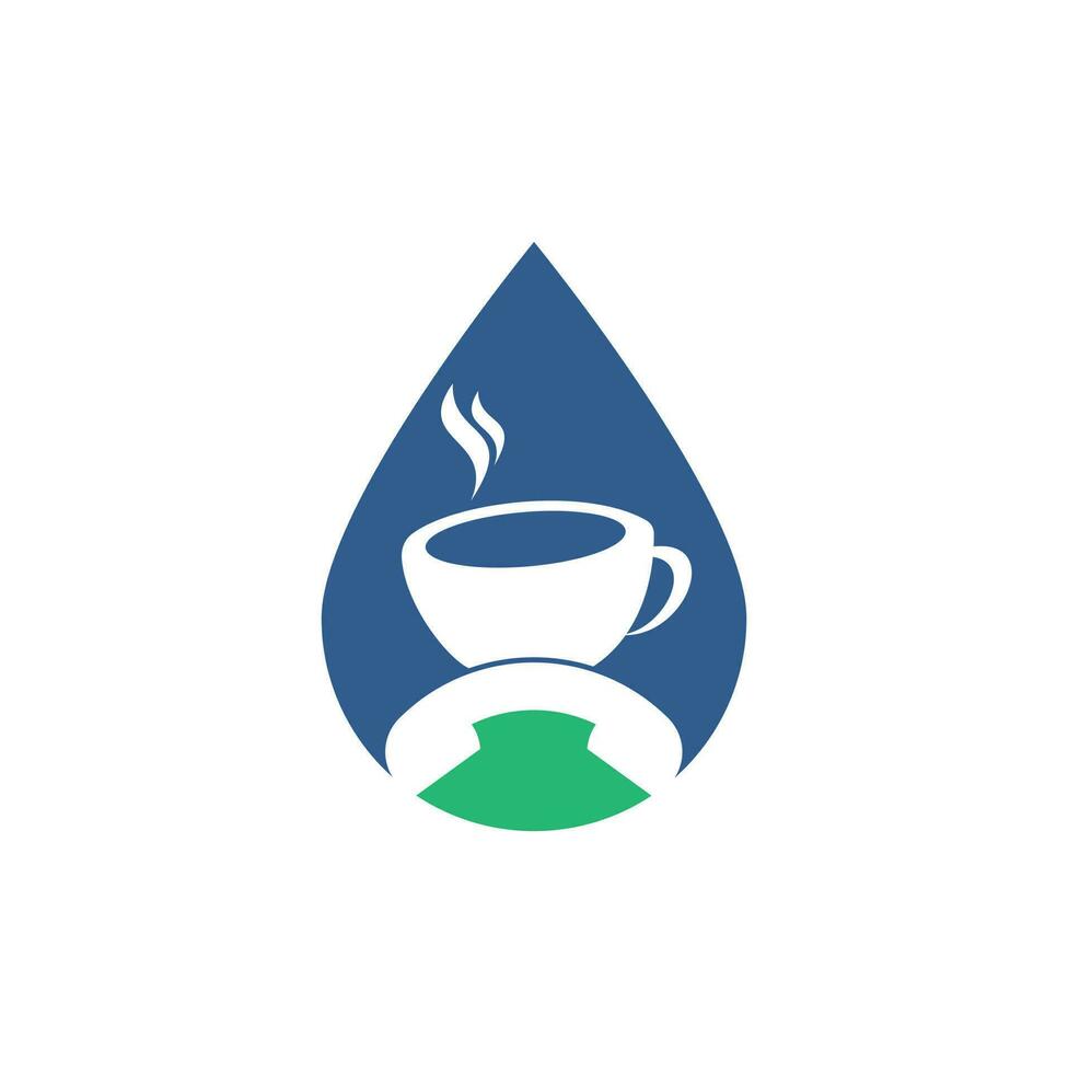 Coffee call drop shape concept vector logo design. Handset and cup icon
