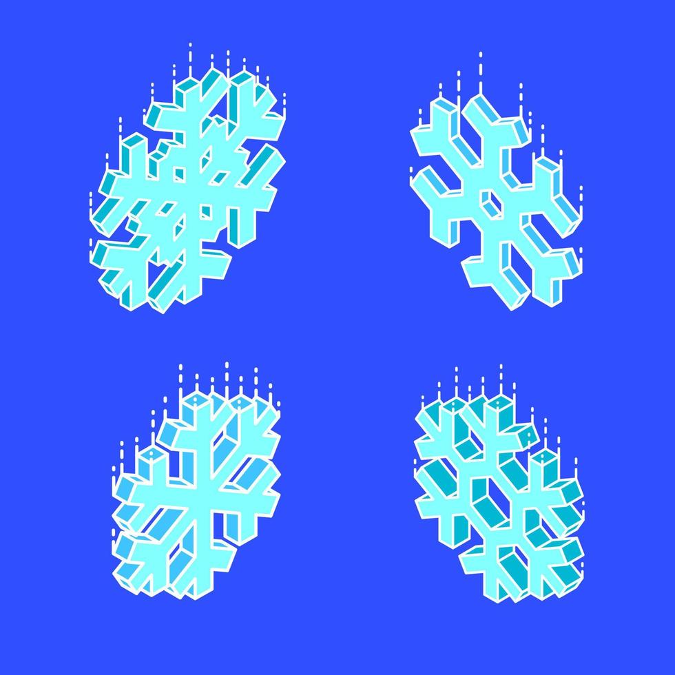 isometric geometric snowflake set vector