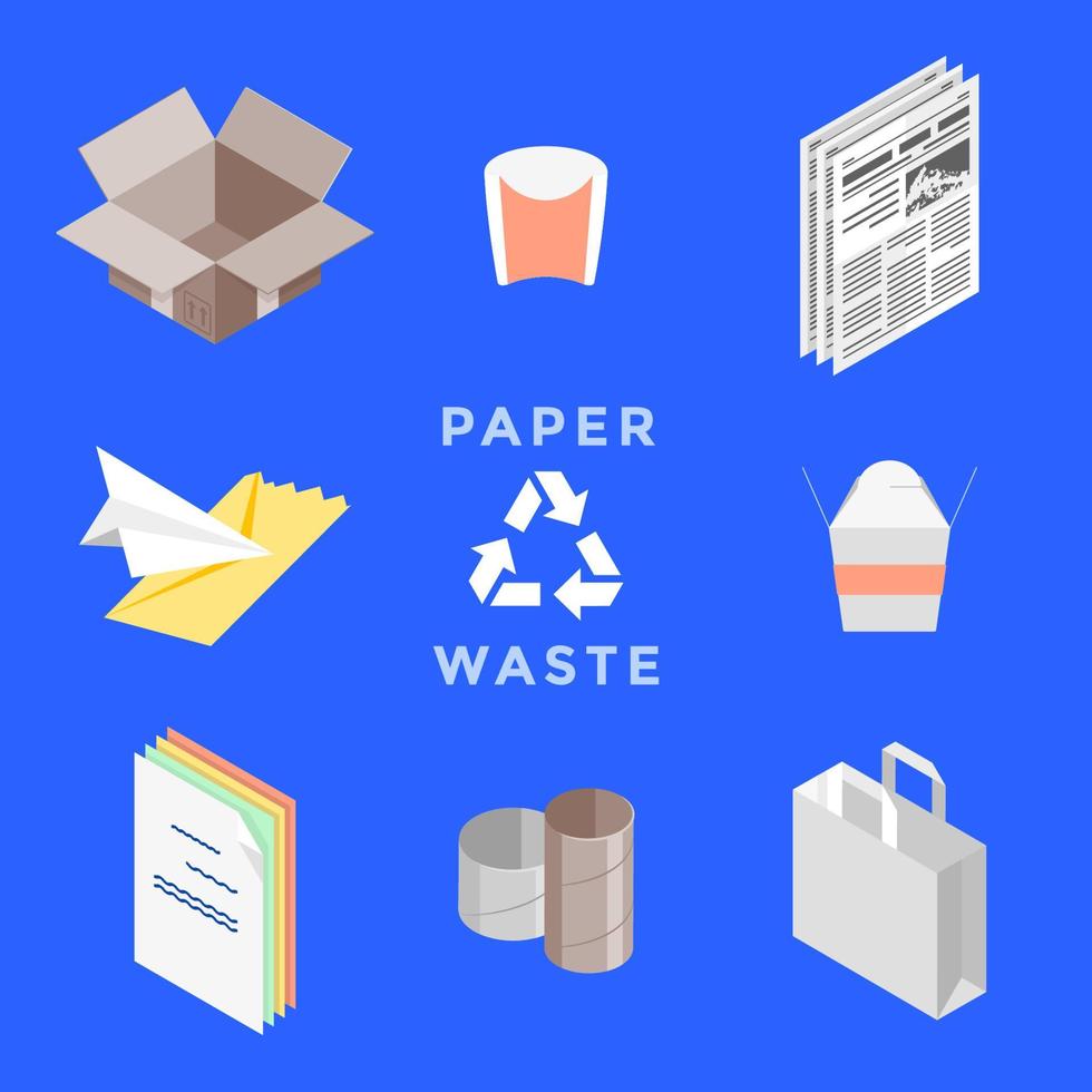 conjunto de gestión de residuos de papel reciclado vector