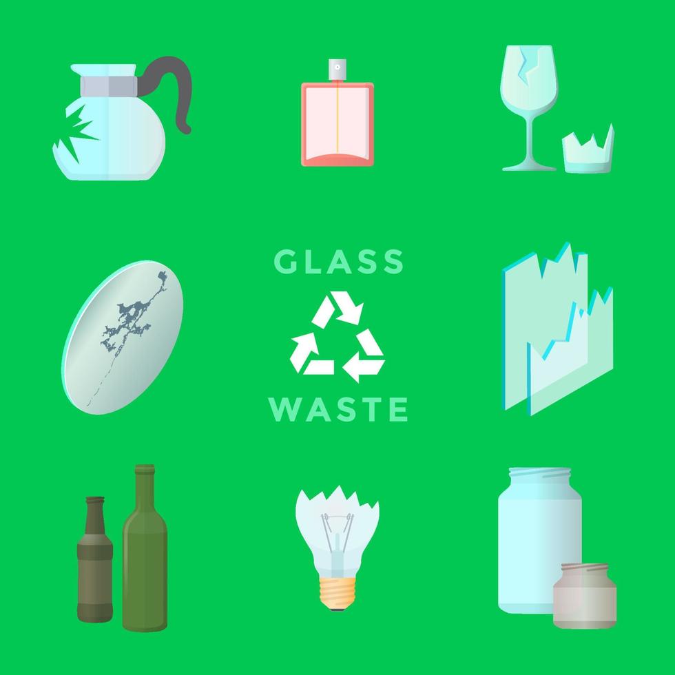 recycle glass waste management set vector