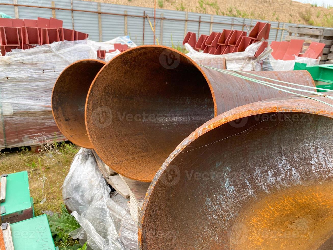Industrial iron rusty metal pipe inside view for chemical industry or for construction photo