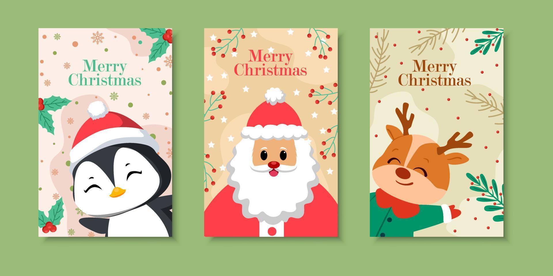 Hand drawn flat greeting card christmas with santa character vector