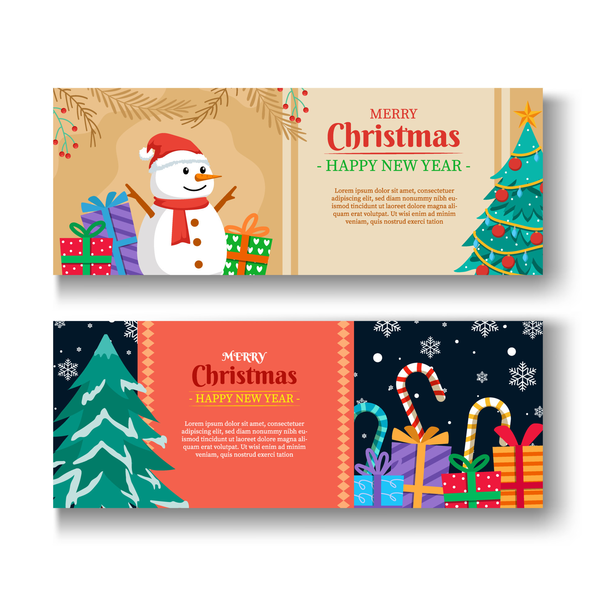 Hand drawn flat christmas and new year banner 13416068 Vector Art at