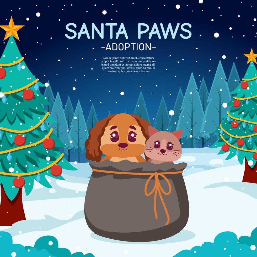 banner de adopción de patas de santa planas dibujadas a mano vector